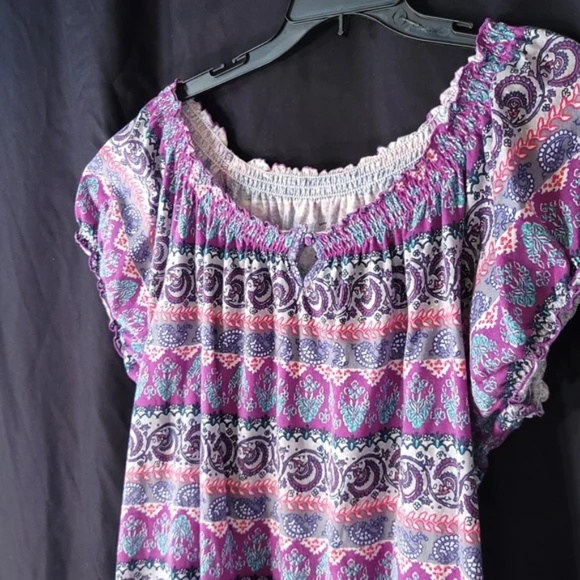 3/$25 Flutter Sleeve Wide Neck Patterned Top - Picture 3 of 9